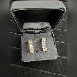 vintage 925 sterling silver Cubic Zirconia half circle Pierced earrings 3/4 Inch